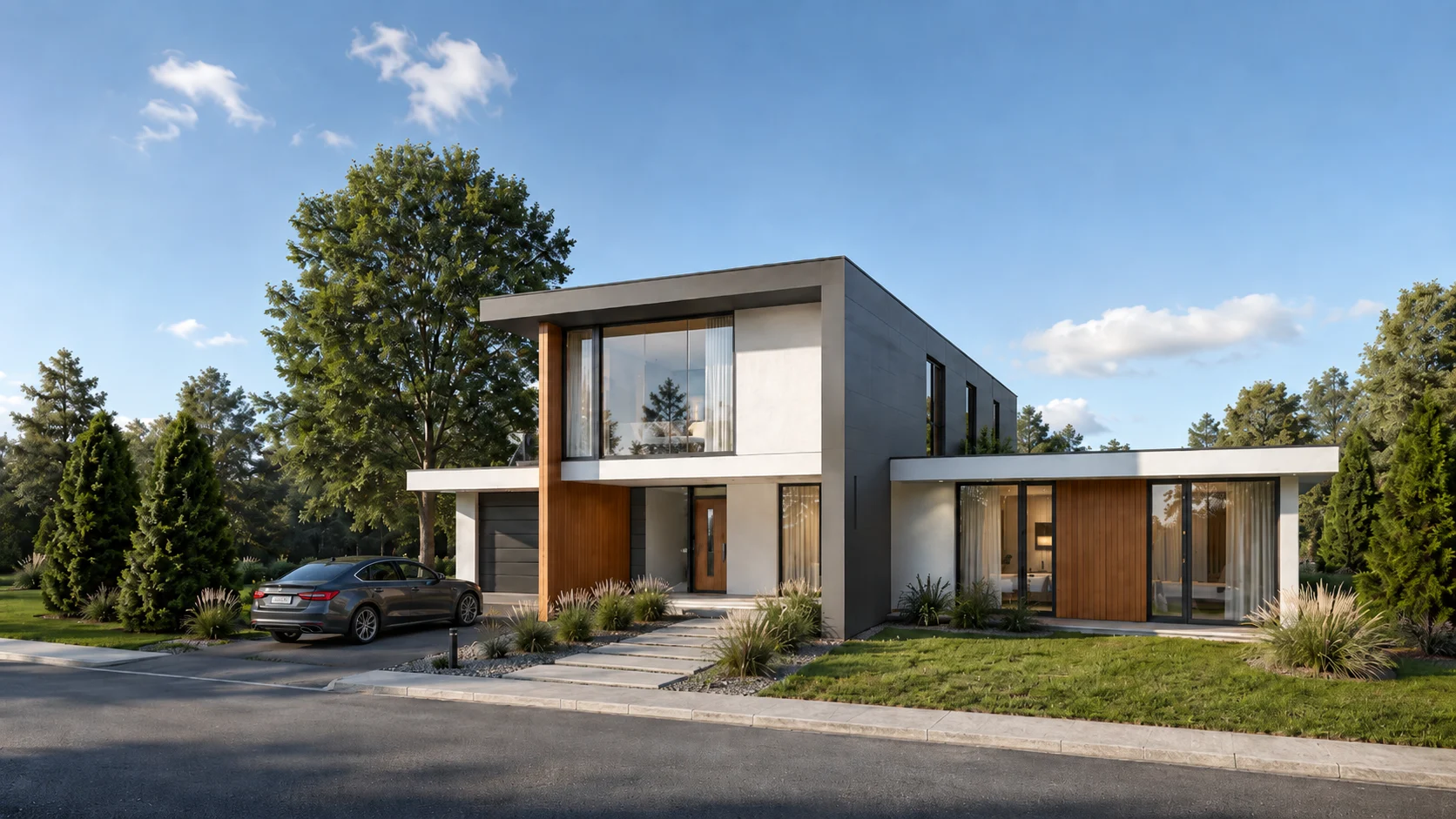 3D visualization of the modern two-storey Frame House exterior
